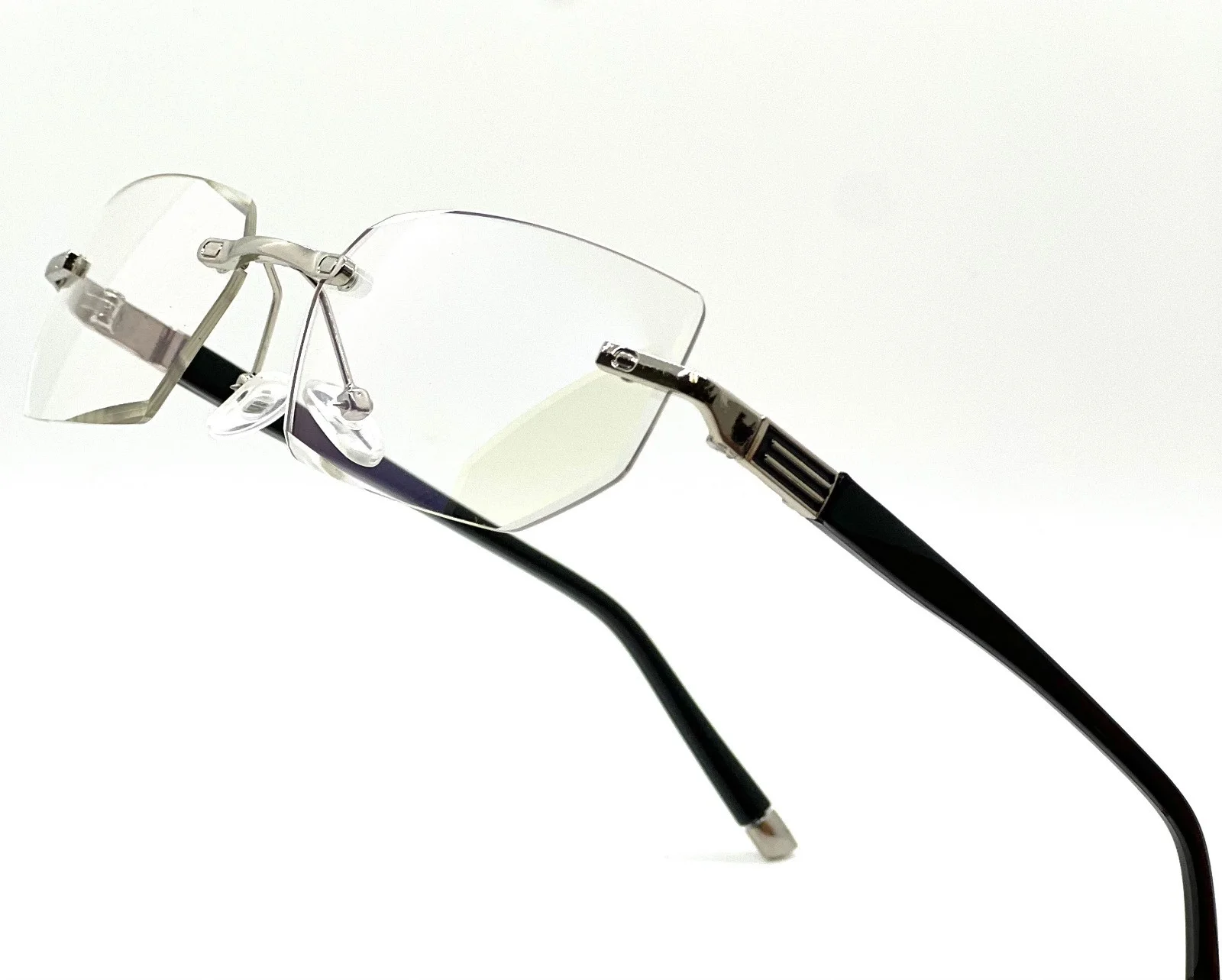 Mens Eye Glasses Clear Lens Rimless Small Reflective Square Silver Frame Fashion 2