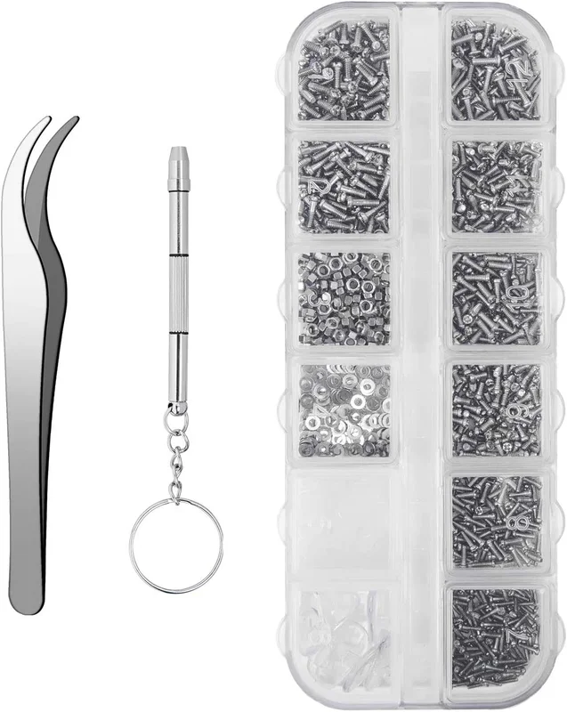 Sunglasses Eyeglasses Repair Kit, 1100PCS Tiny Stainless Steel Screws 5 Pairs