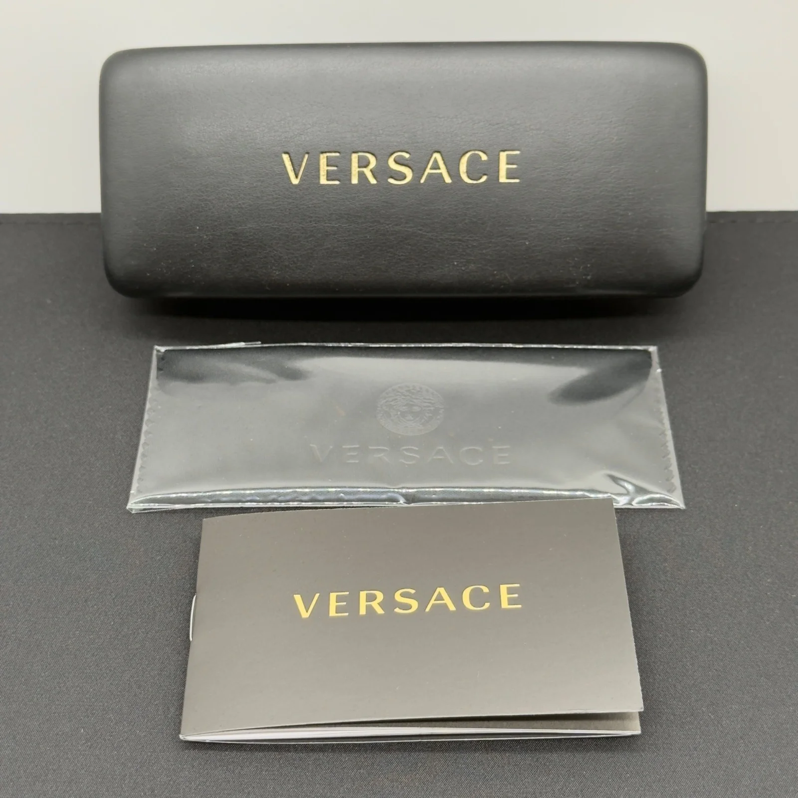 Versace Sunglasses Eyeglasses Black Medium Hard Case Cloth New Authentic NOTE